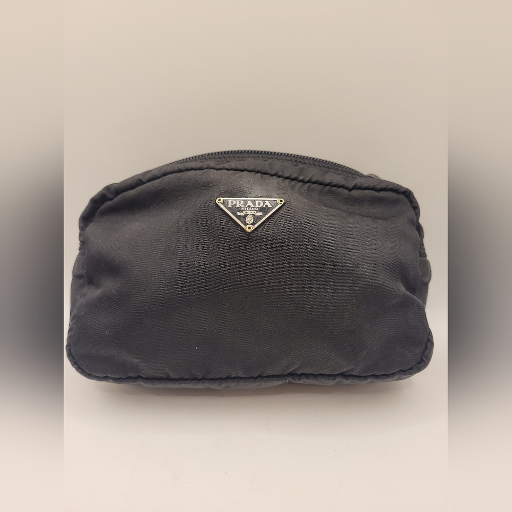 Vintage Prada Black Nylon Cosmetic Pouch Case Clutch